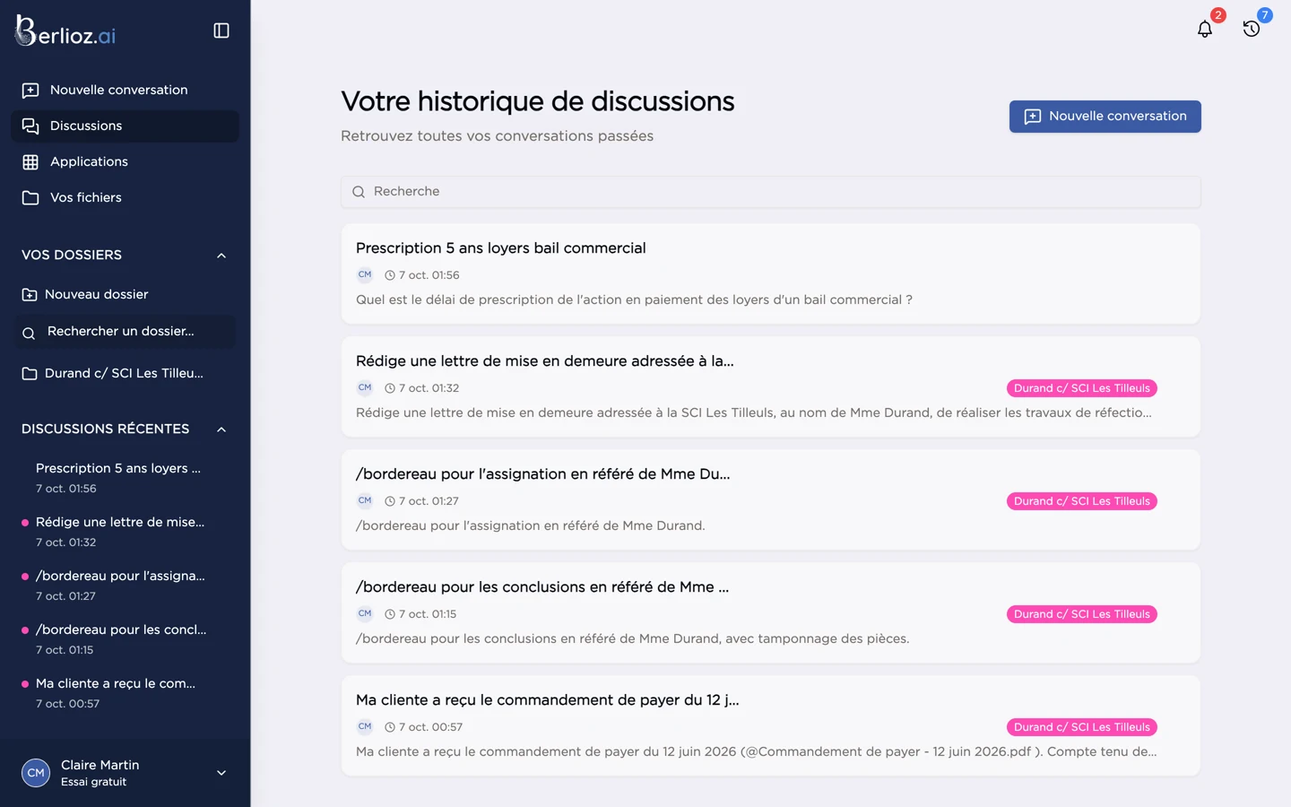 L'historique des discussions
