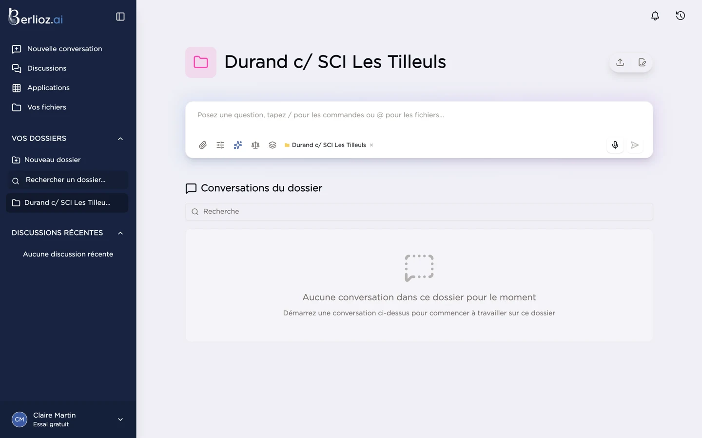Page d'un dossier nouvellement créé