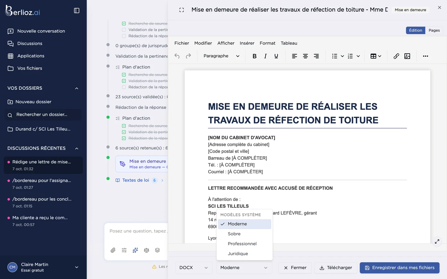 Choix du modèle de mise en page