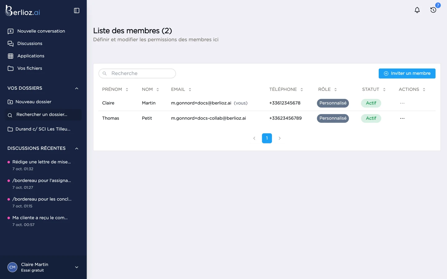 La liste des membres